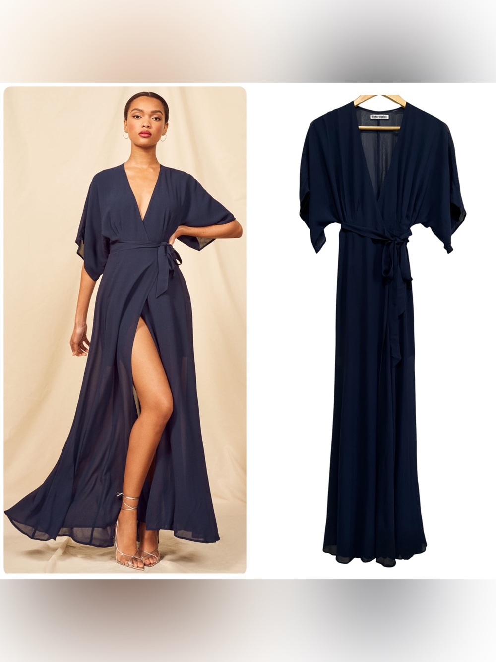 Reformation Winslow Wrap Maxi Dress in Navy Size Small